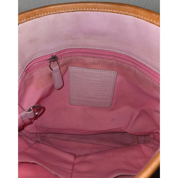 COACH Signature Canvas Shoulder Hand Bag purse with Leather Trim One Strap 7028 - Picture 11 of 12